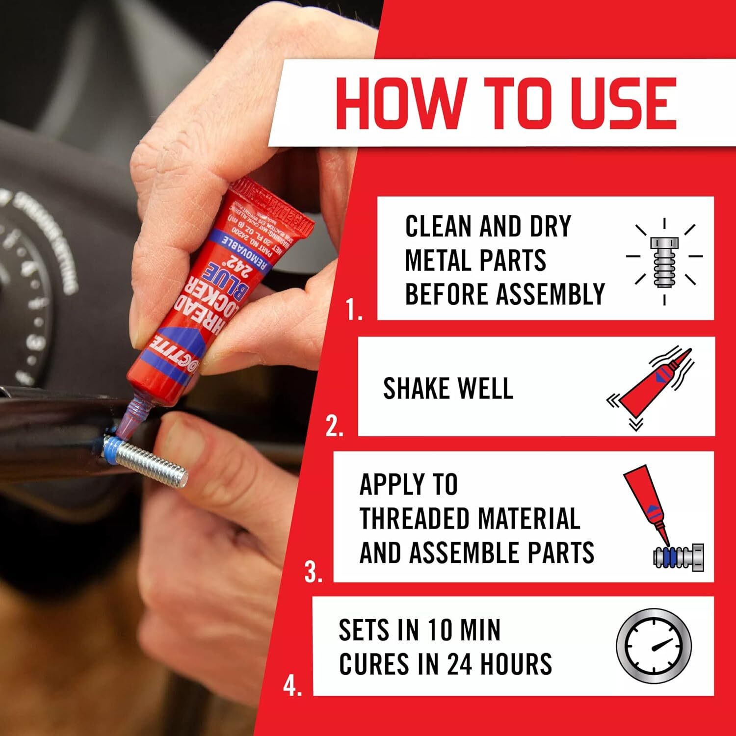 Loctite Threadlocker Blue 242 - Removable Thread Lock Glue for Nuts, Bolts, & Fa
