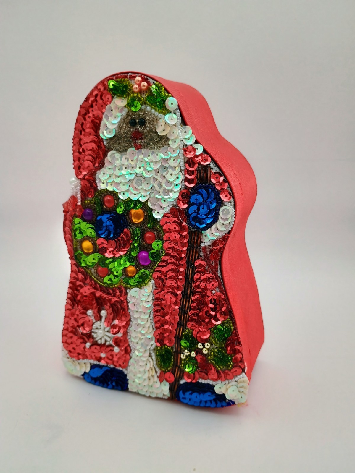 Vintage Satin Christmas Trinket Box w/Sequins