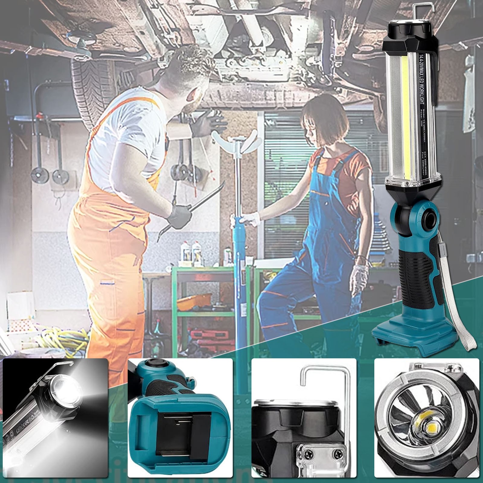 2000LM Cordless LED Flashlight for Makita 18V Battery LED Work Light w/ USB Port