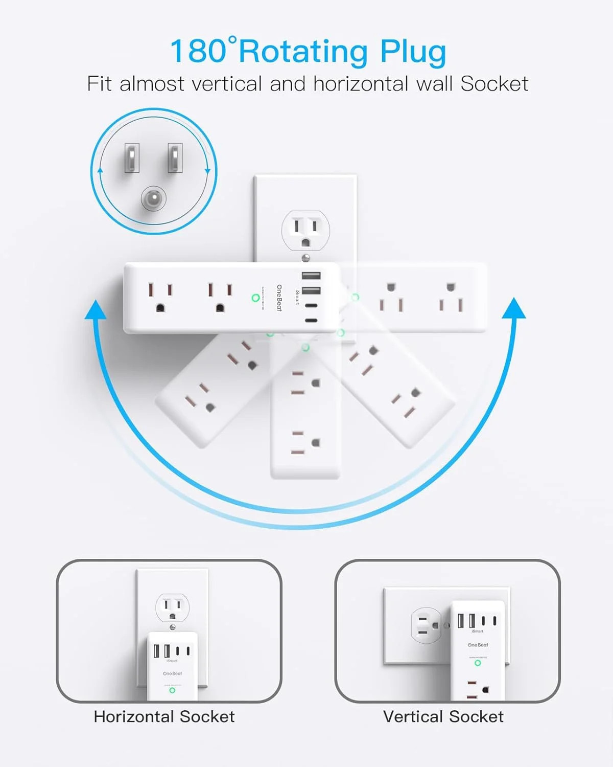Multiple Plug Outlet Extender, 6 AC Outlet Splitter 4 USB Ports (2 USB C)