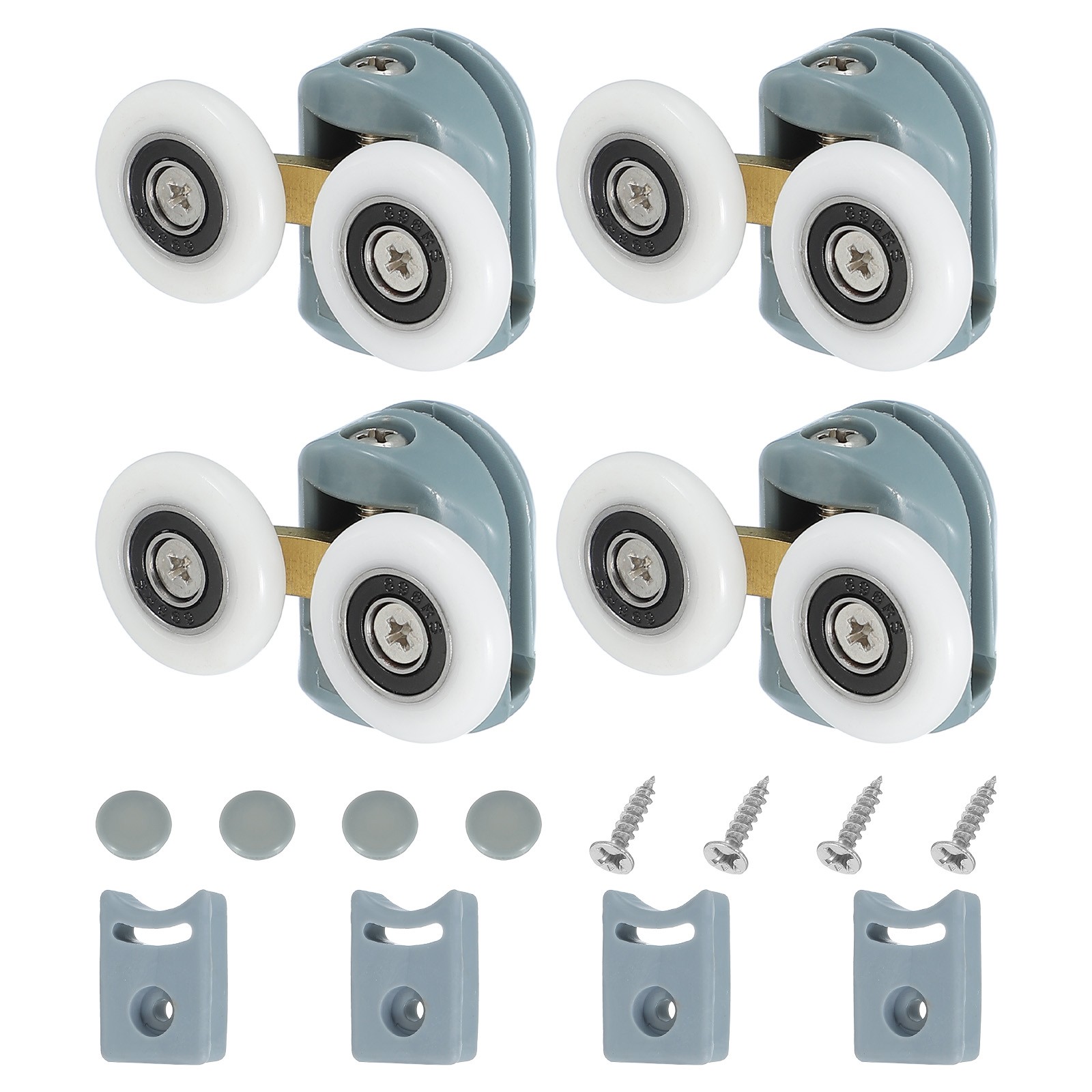 4Pcs 25mm Double Shower Door Rollers Plastic Top Wheels Pulleys Guide Grey
