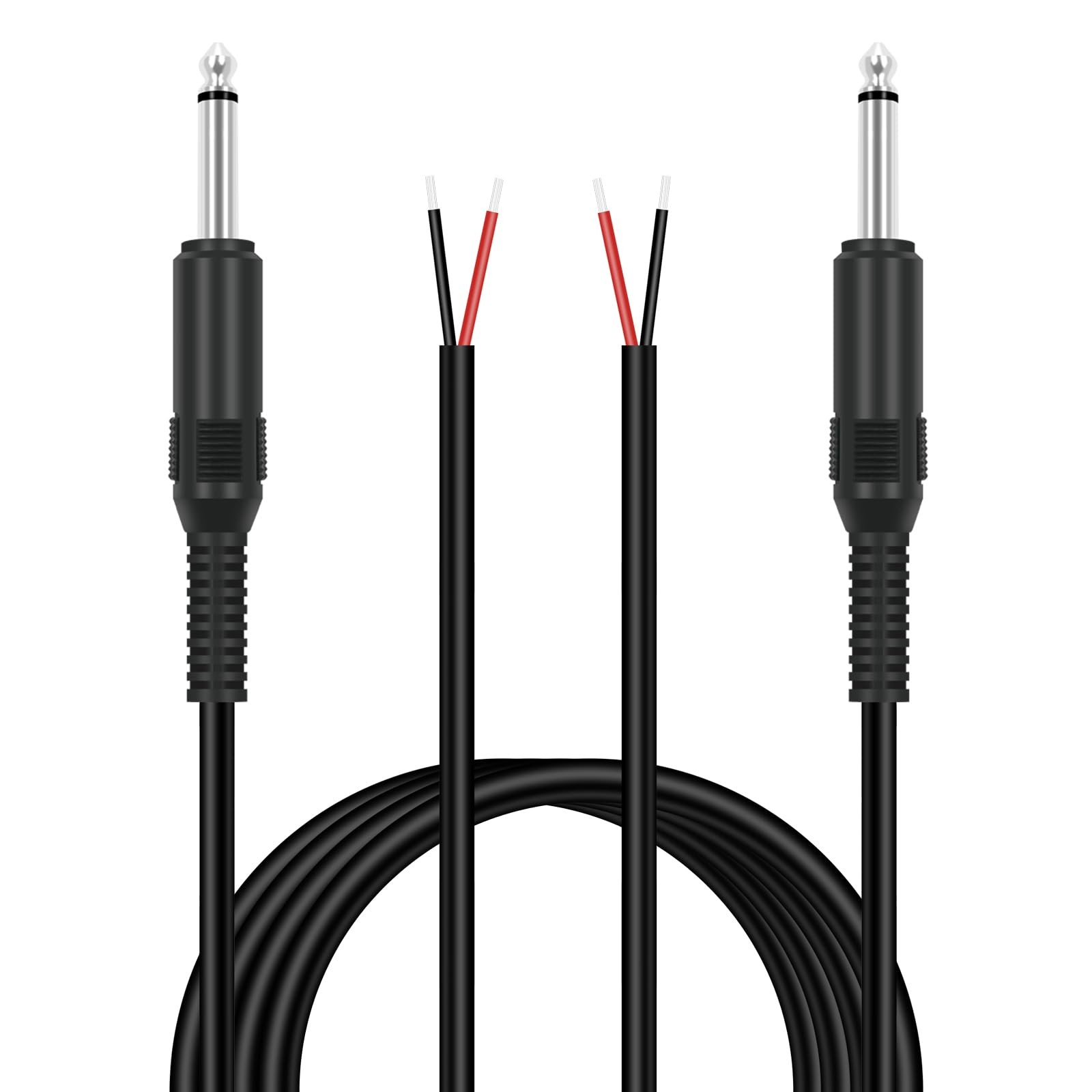 6.35mm 1/4" to Speaker Wire Adapter, 2-Pack 6ft 6.3mm TS 6.35MM 2 Pole, Black