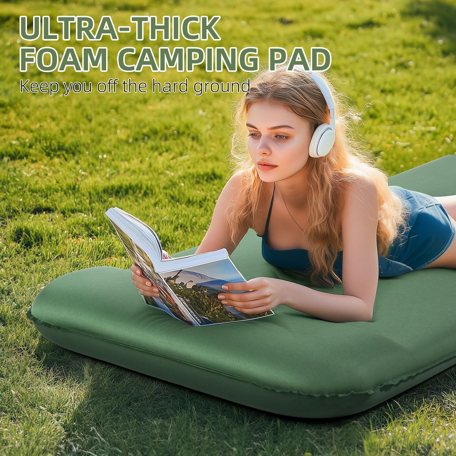 Memory Sleeping Pad, 3.1" Ultra-Thick Foam Sleeping Mats for Camping, Easy Infla