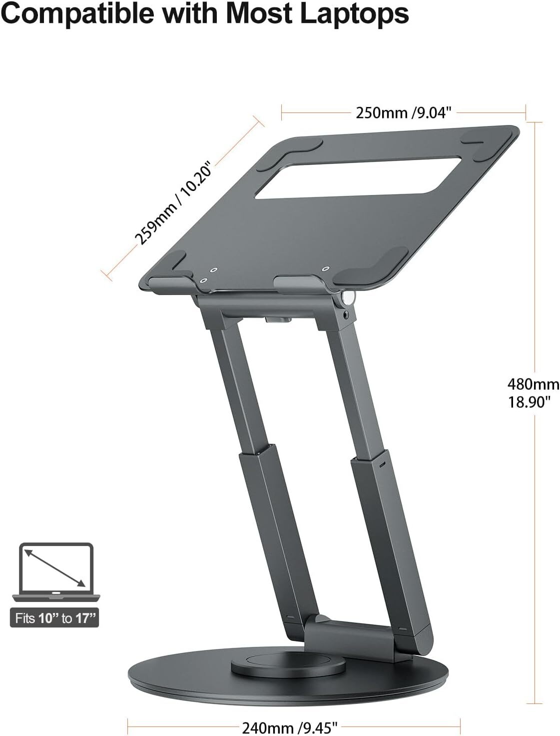 Desktop Retractable Laptop Stand with 360° Swivel Base - Gray