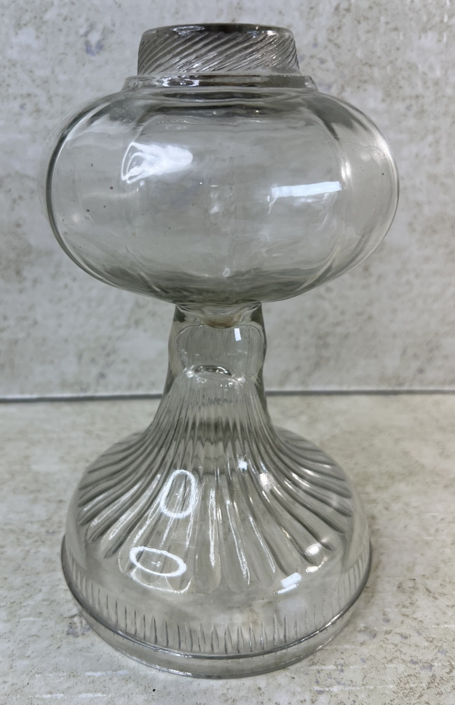 ANT VTG Queen Anne Clear Glass Pedestal Kerosene Oil Lamp Base Ribbed Panel