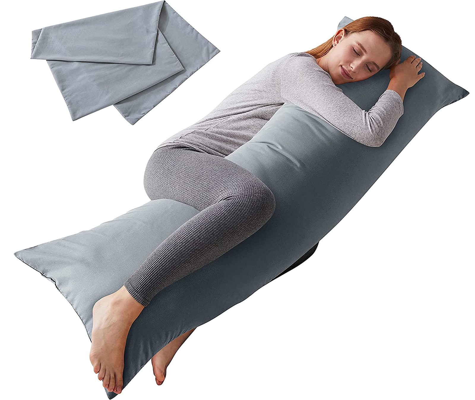 Soft Long Body Pillow With Pillowcase Breathable Grey Sleeping Bed Insert 20x54