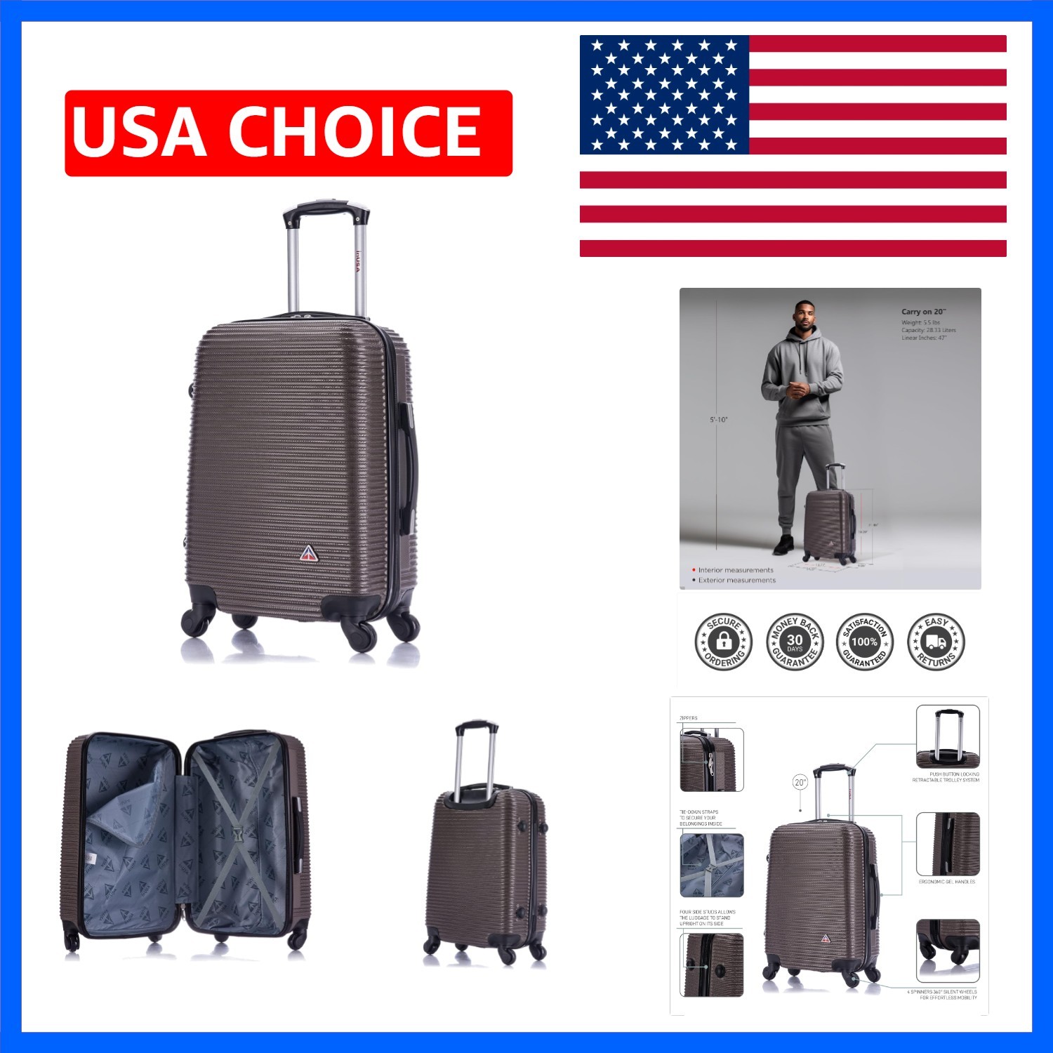 ROYAL Hardside Luggage with Ergonomic Handles | Spacious Travel Suitcase with...