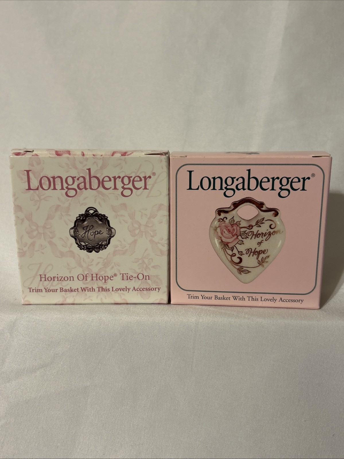 2 NIB Longaberger Basket Tie-On 1999 & 2001 Horizon of Hope Accessories
