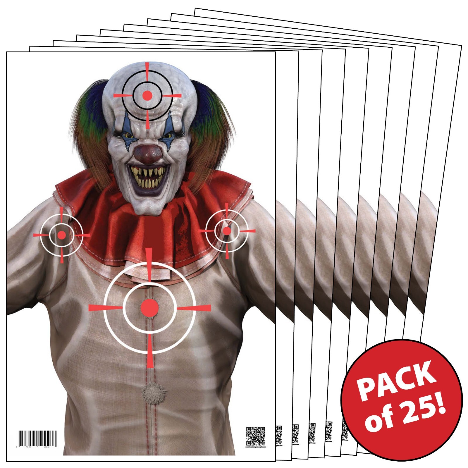25 Paper Shooting Targets Gun Range Rifle Pistol Firearm 3D Scary Clown 12x18