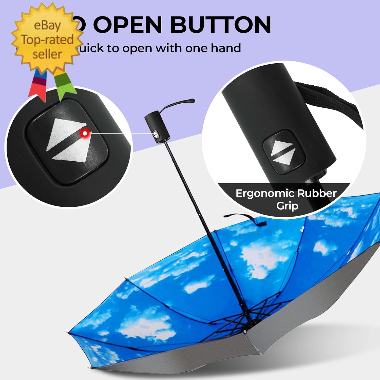 Compact Travel Umbrella, 44" Canopy, Automatic Open/Close Windproof Umbrella