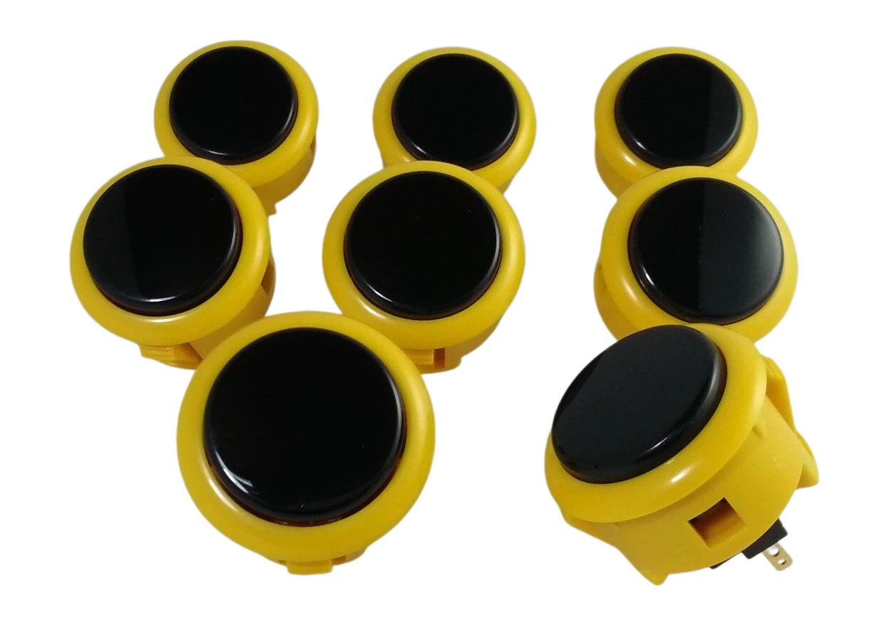 Japan Sanwa Mix Buttons Yellow Black of 8 pcs Video Game Arcade Parts OBSF-30