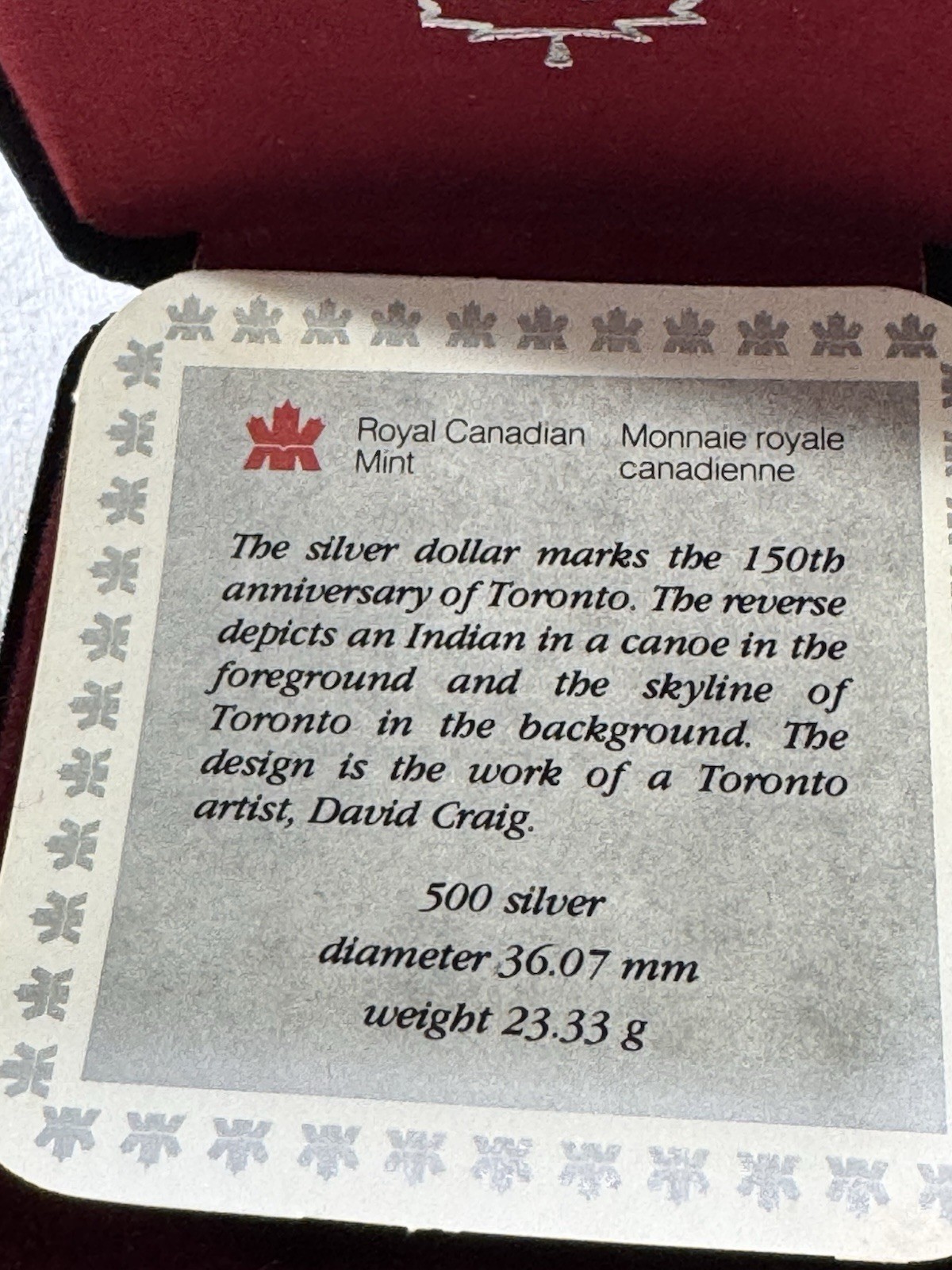 1984 Canada 1 Dollar Silver Proof Coin Toronto