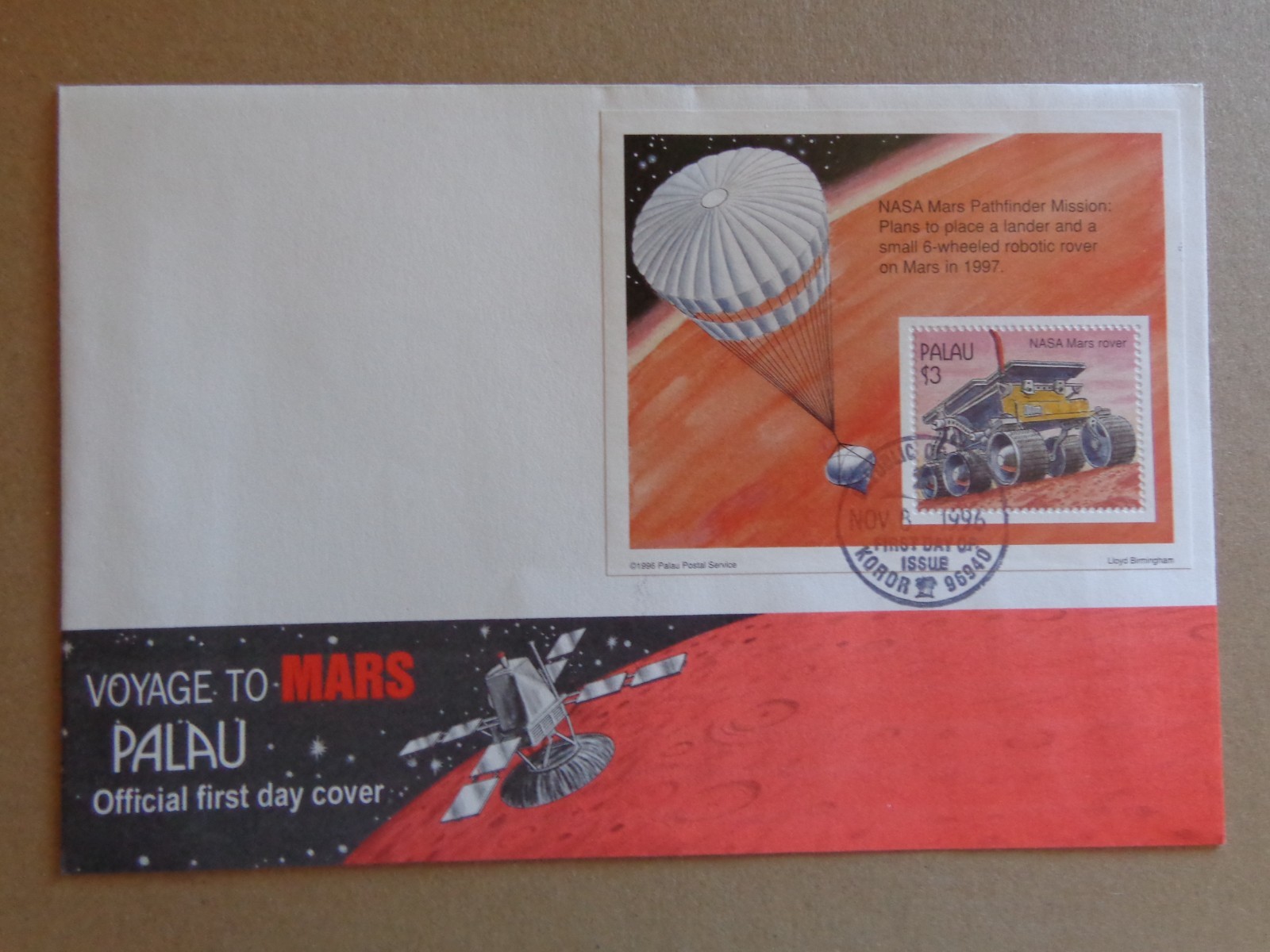 1996 - FDC - PALAU -  SPACE, VOYAGE TO MARS