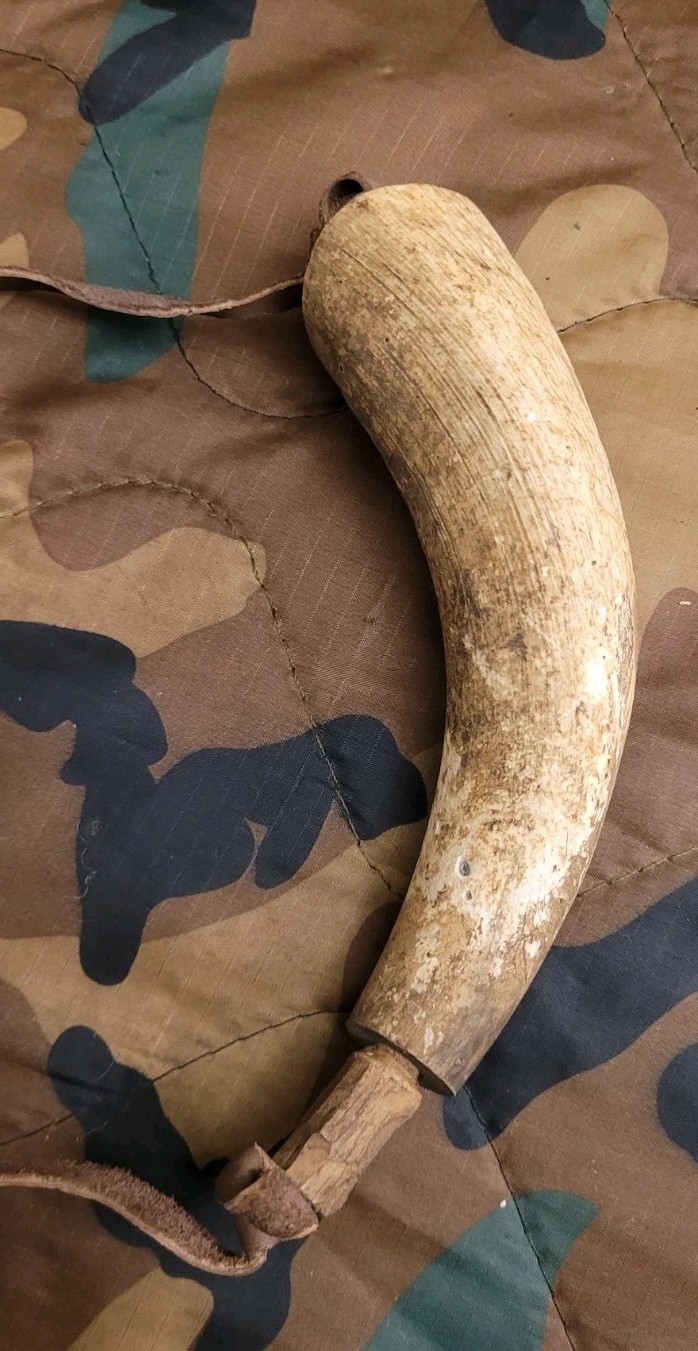 Vintage Muzzleloader Black Powder Powder Horn Leather Strap