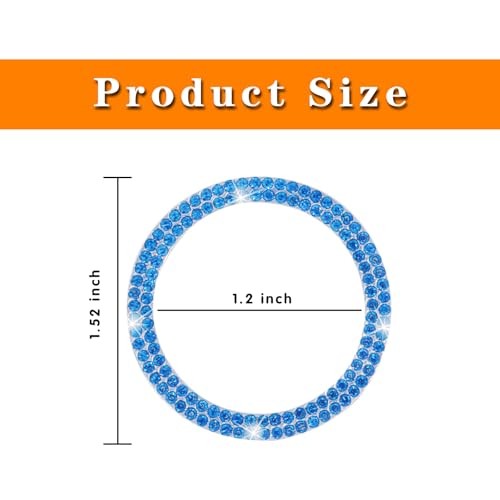 2PCS Push Start Button Ring,Bling Rhinestone Car Engine Start Stop blue-2