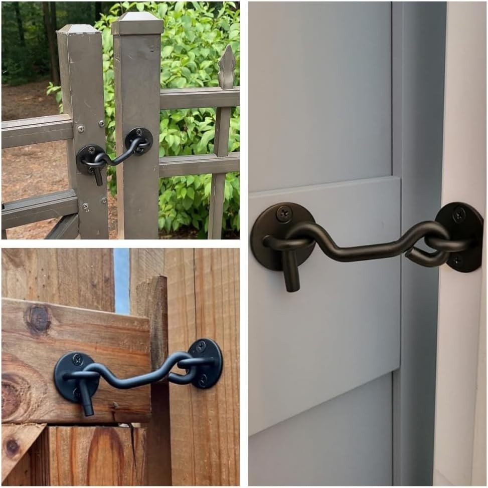 Elegant 4-Inch Privacy Hook and Eye Latch for Sliding Barn Doors - Black