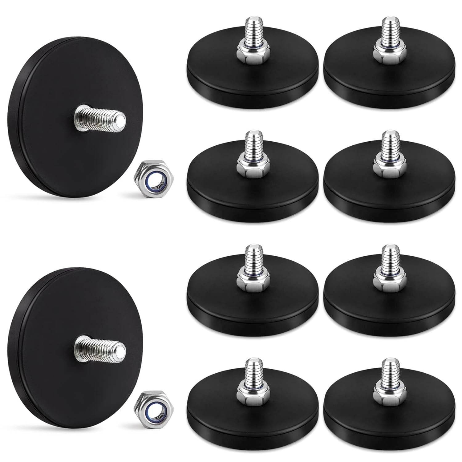10 Pack Rubber Coated Magnets, 31LBS Neodymium Magnet Base with M6 Threaded Stud