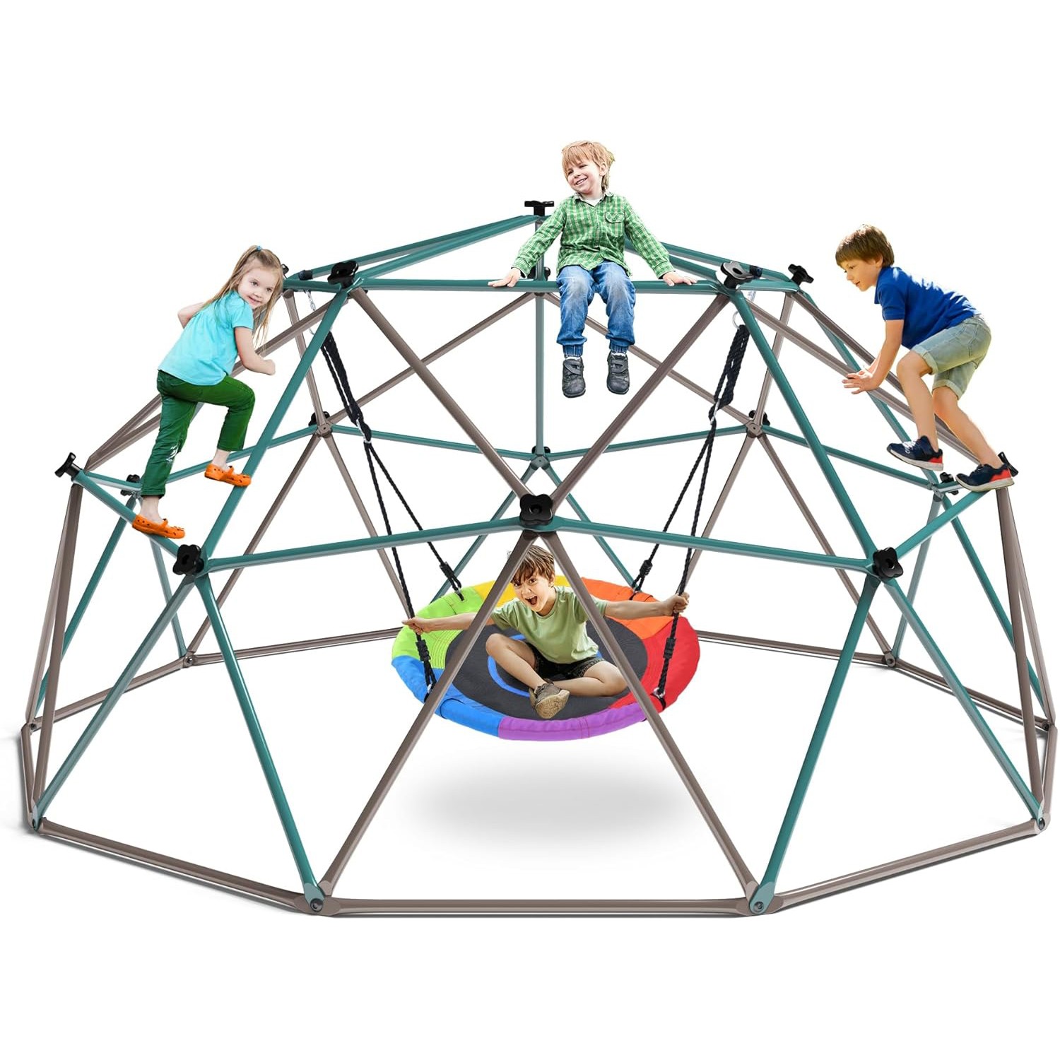 10ft Climbing Dome Swing Set Jungle Gym Saucer Swing 800lb Outdoor Play for Kids
