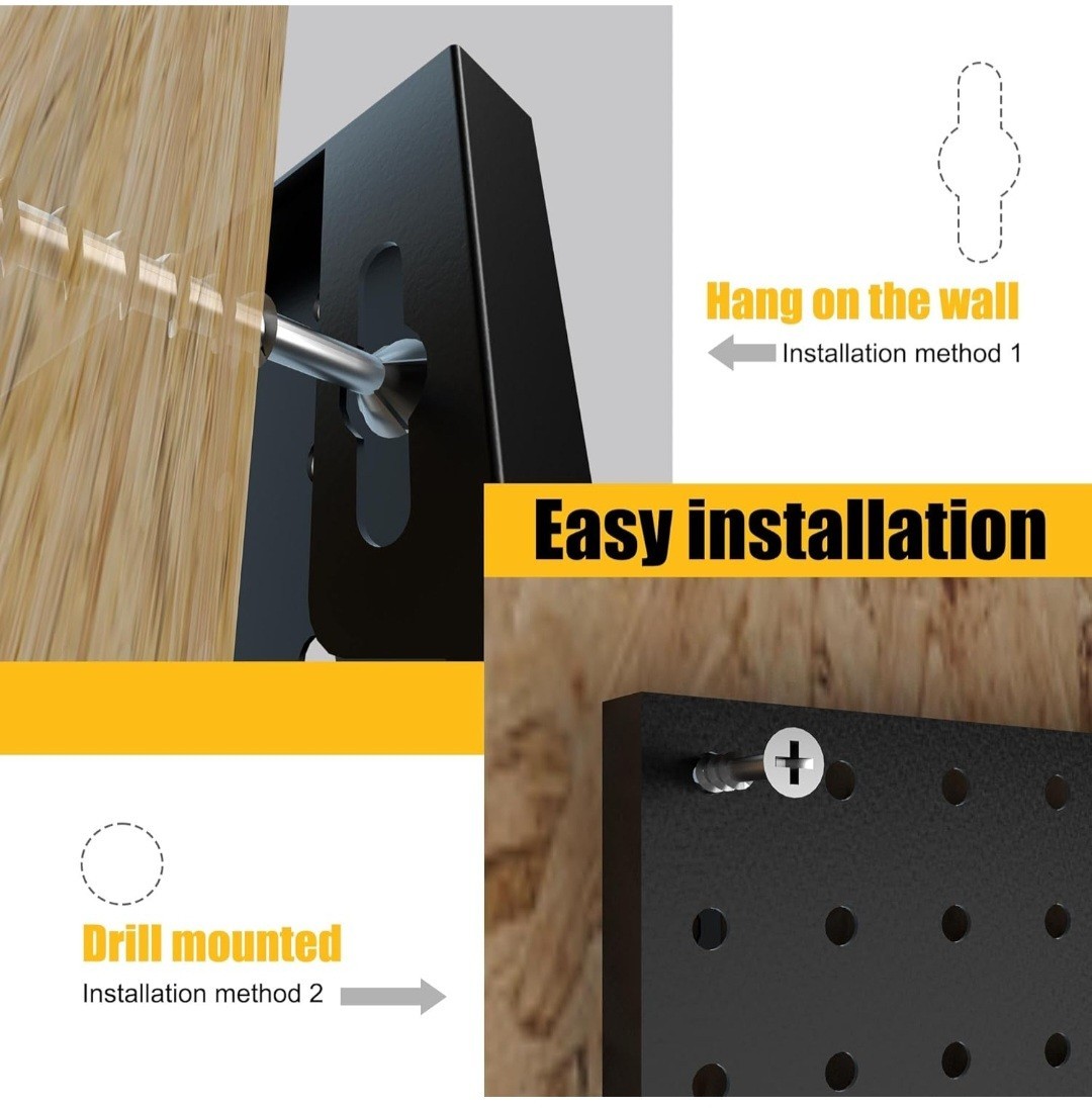 Peg Board, 4 Pack Metal Pegboard Panels without Hooks, Black Pegboards Wall...