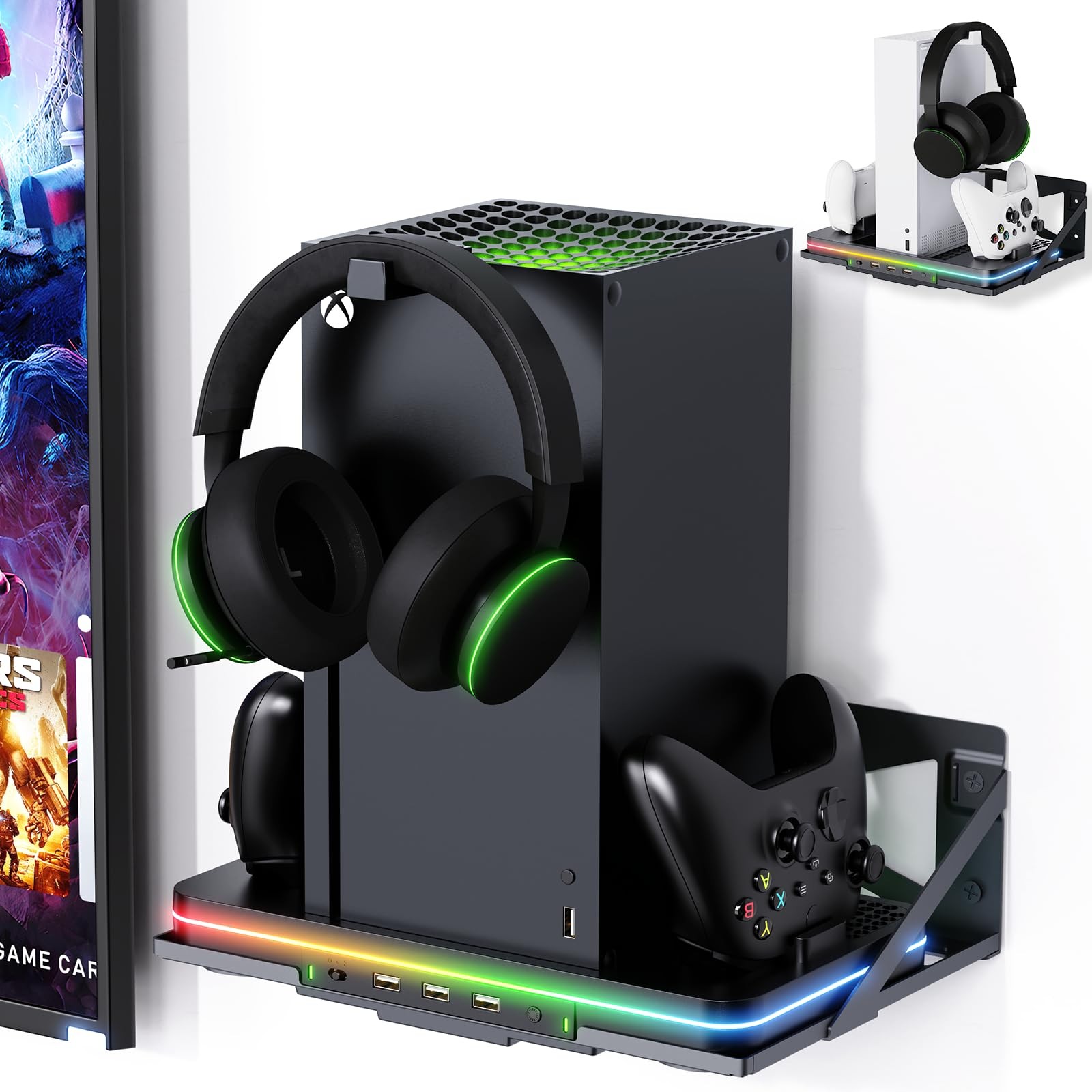 Wall Mount with Cooling Charging Stand for Xbox Series X/S, Vertical Dual Con...