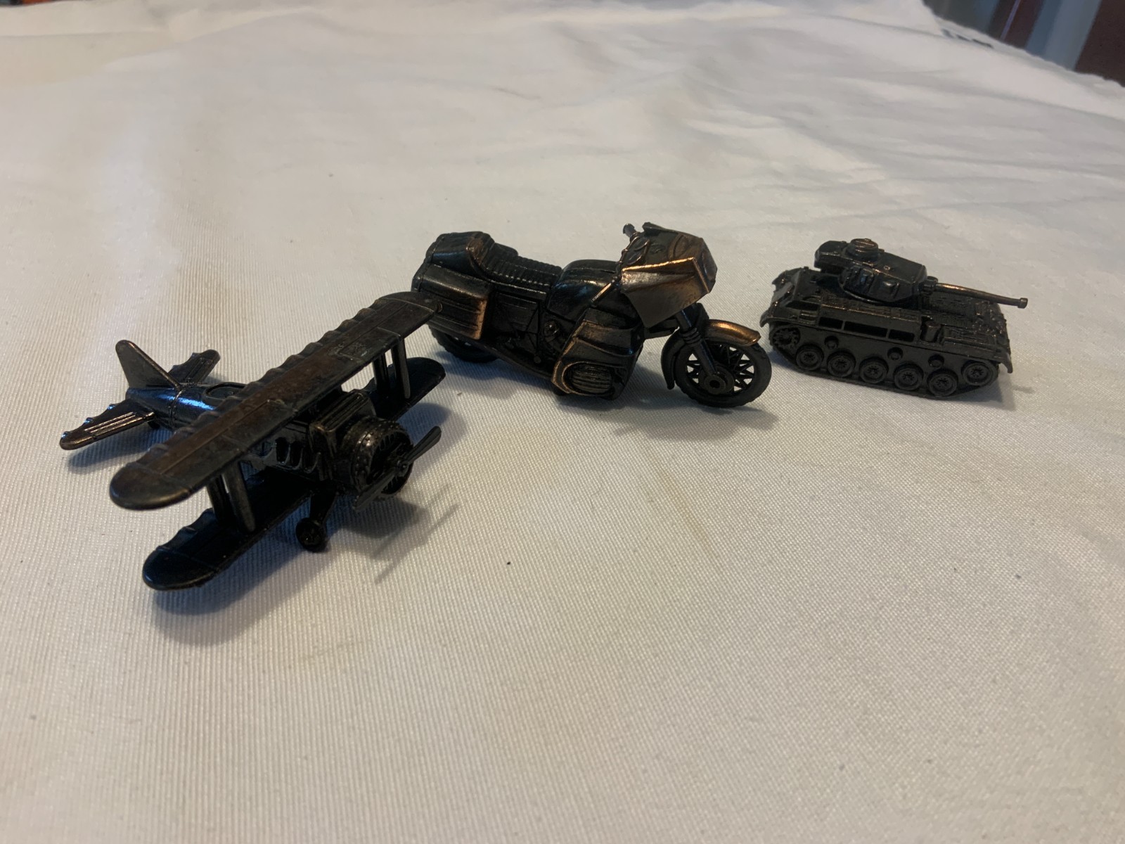 Lot of 3 Vehicle Vintage Brass Bronze Pencil Sharpeners Plane Motorcycle Tank