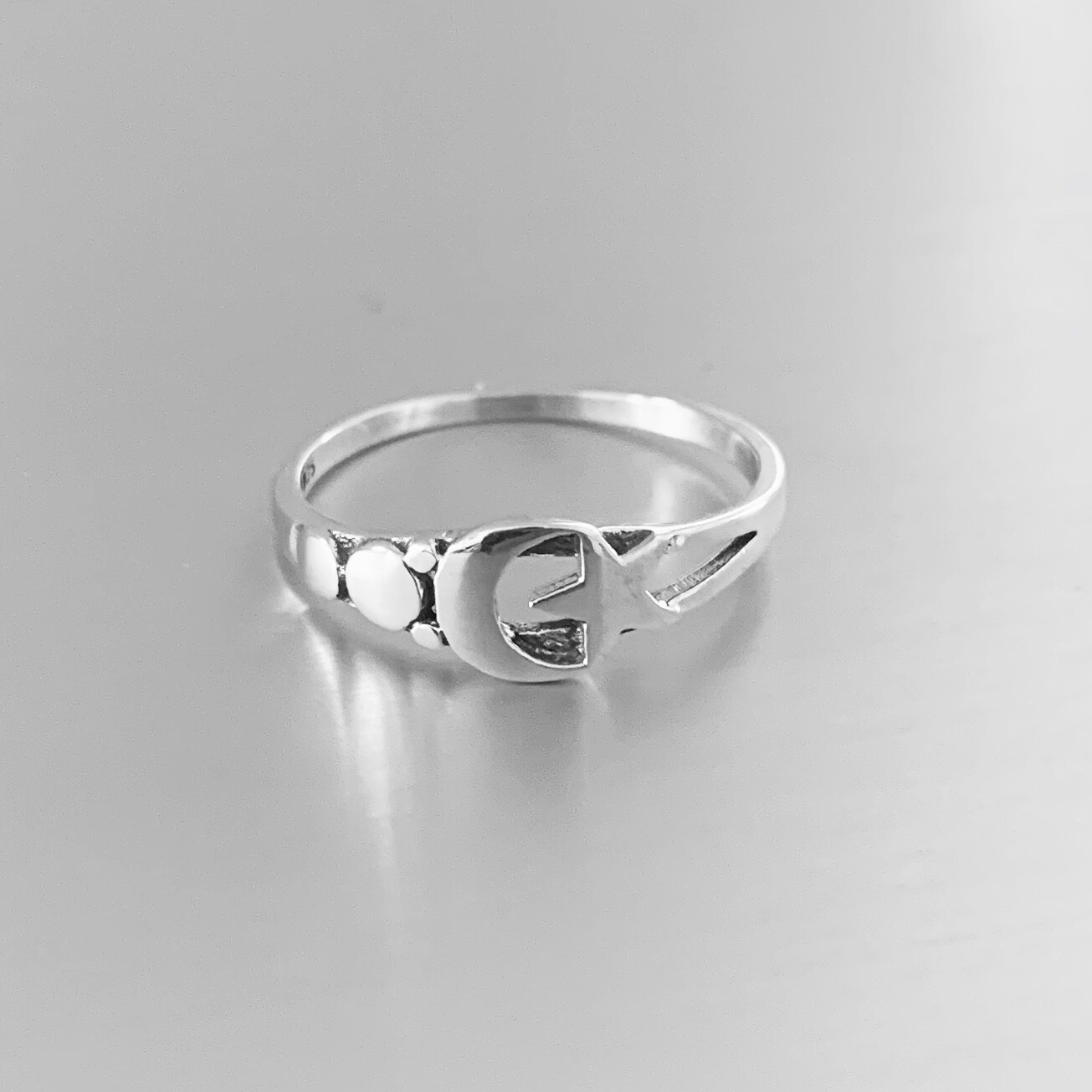 Sterling Silver Small Moon and Star Ring, Minimalist Silver Rings