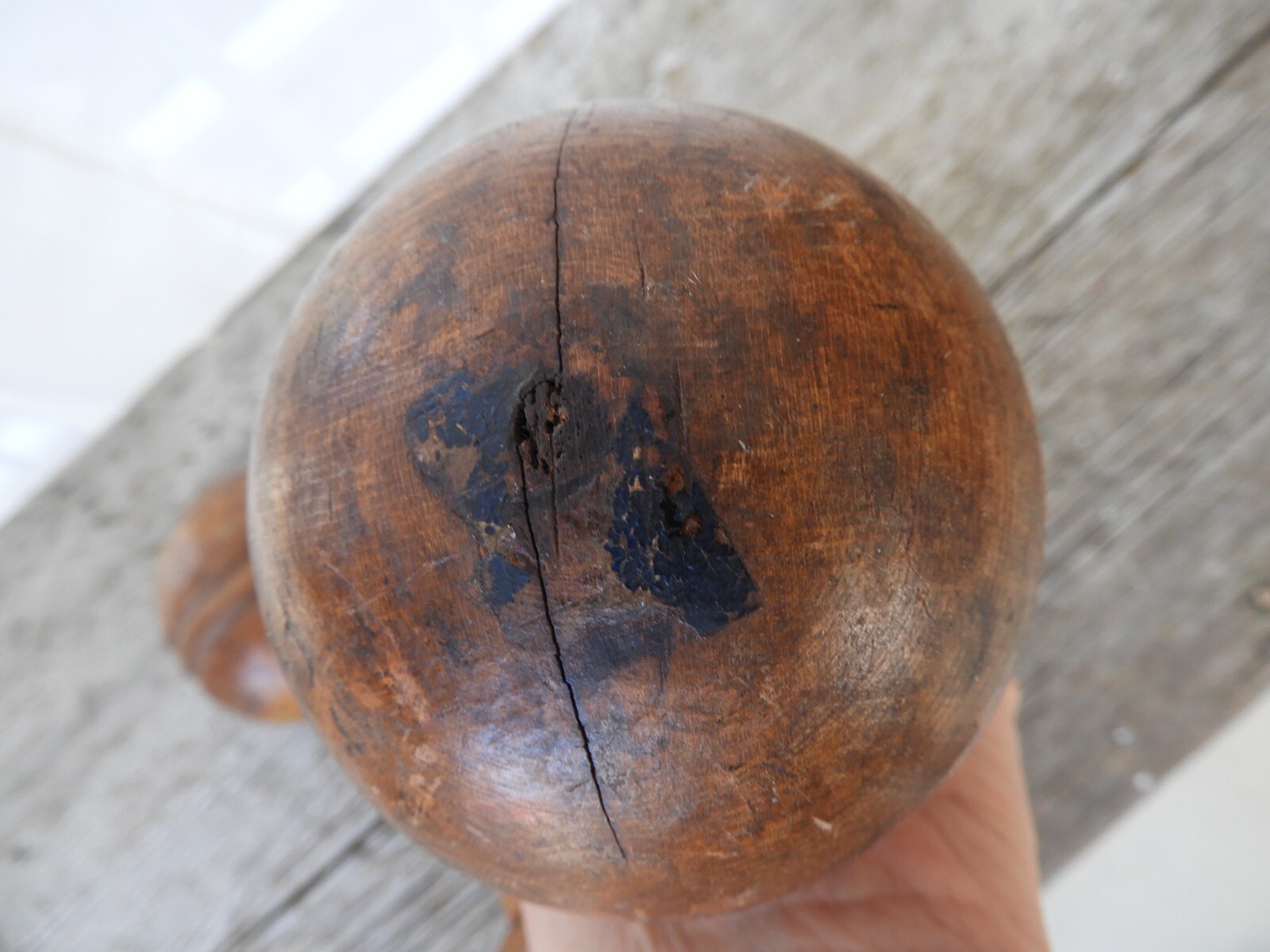 Vtg Primitive Wooden Dumbbell Set