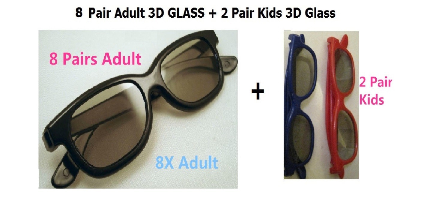 8 Pairs Adult + 2 Pairs Kids Passive 3D Glasses glass for Vizio LG Hisense Haier