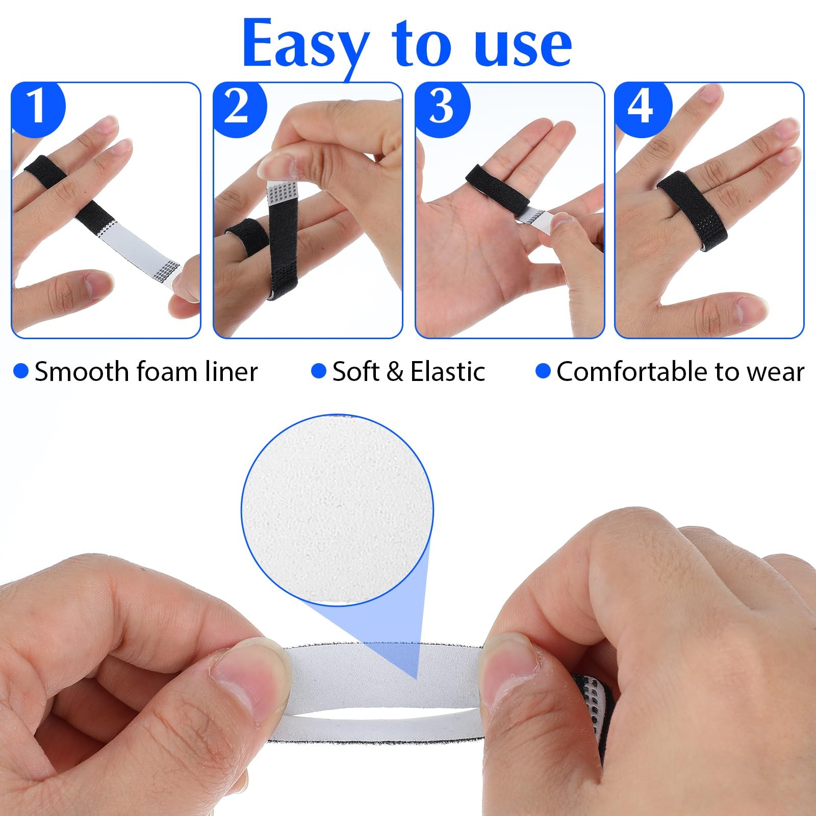 10 Pack Hook and Loop Finger Wrap, Washable and Reusable Buddy Straps for Finger