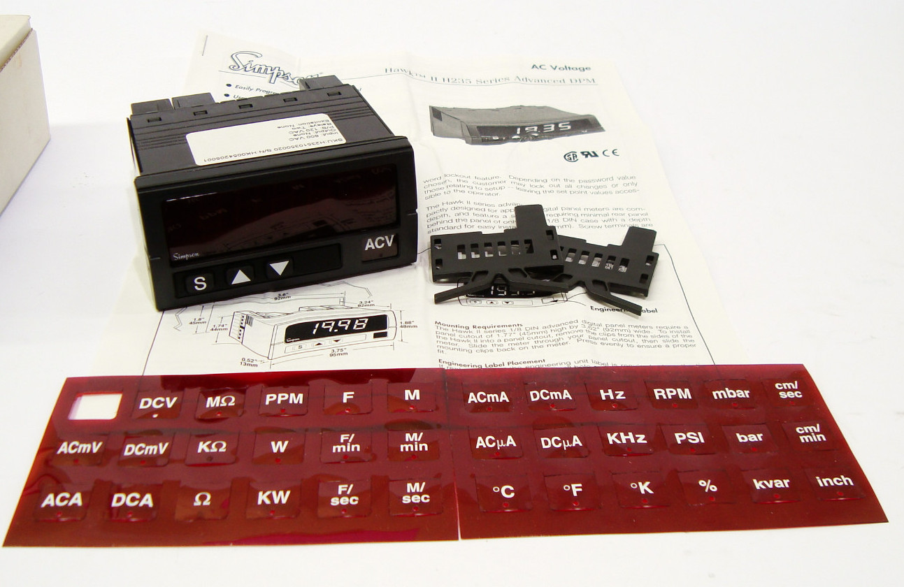 SIMPSON H-235-1-0350-0-2-0 PANEL METER INPUT 690VDC 2RELAY LED DISPLAY