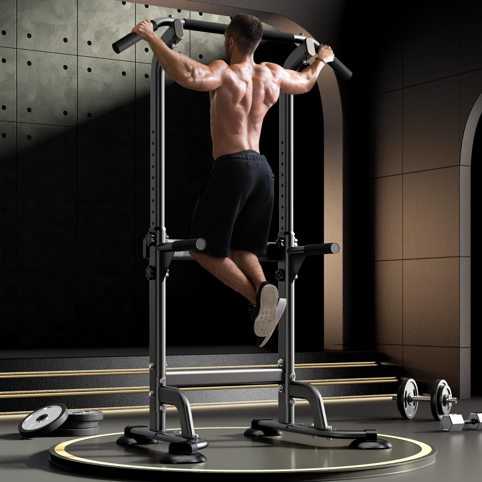 Multi-Function Power Tower Pull Up Dip Station - Adjustable Height Fitness Equip