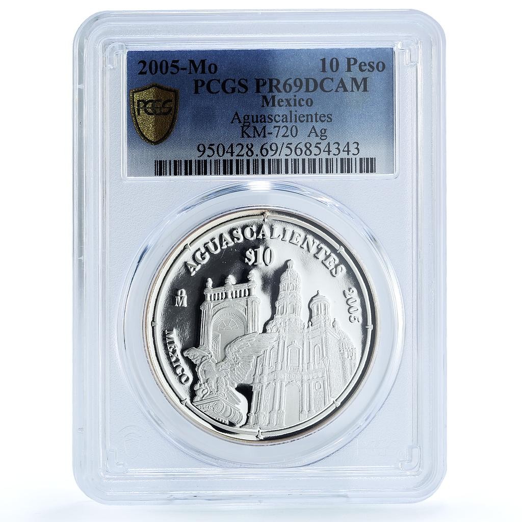 Mexico 10 pesos Aguascalientes KM-720 Coat of Arms PR 69 PCGS silver coin 2005