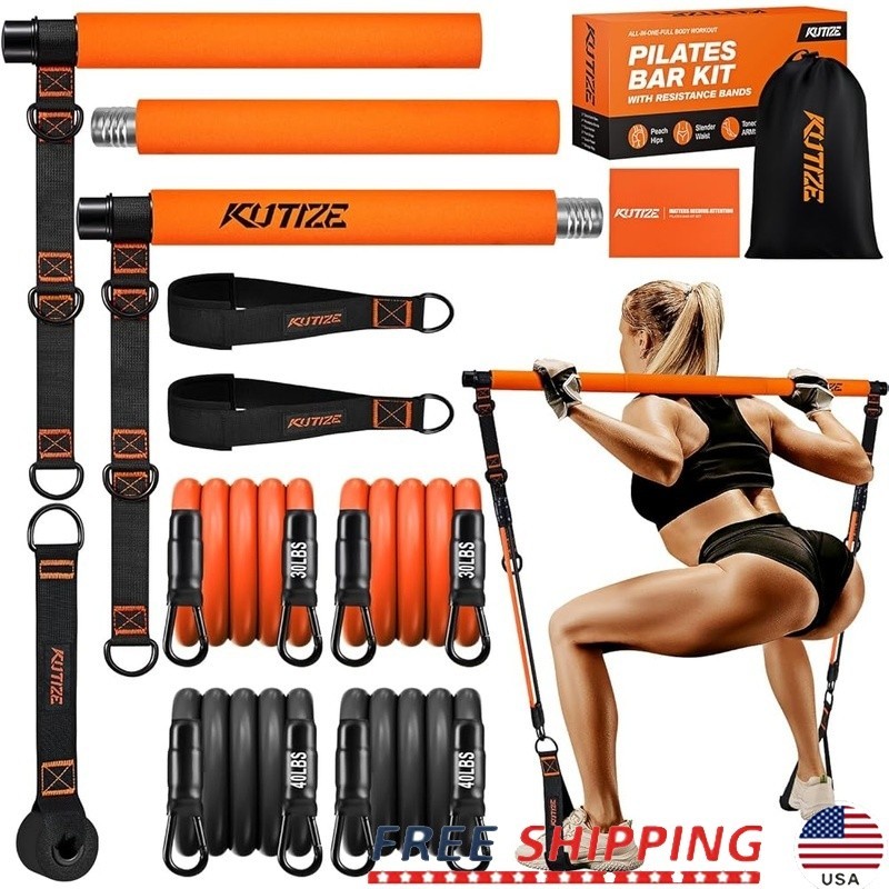 Multifunctional Pilates Bar Kit W/ Resistance Bands Home Workout Fitness New