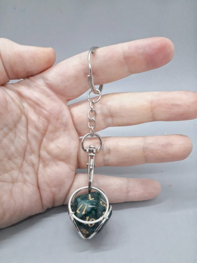 DND Dice Keychain | Removable Caged D20 | Role Playing Game Accessory | Handmade