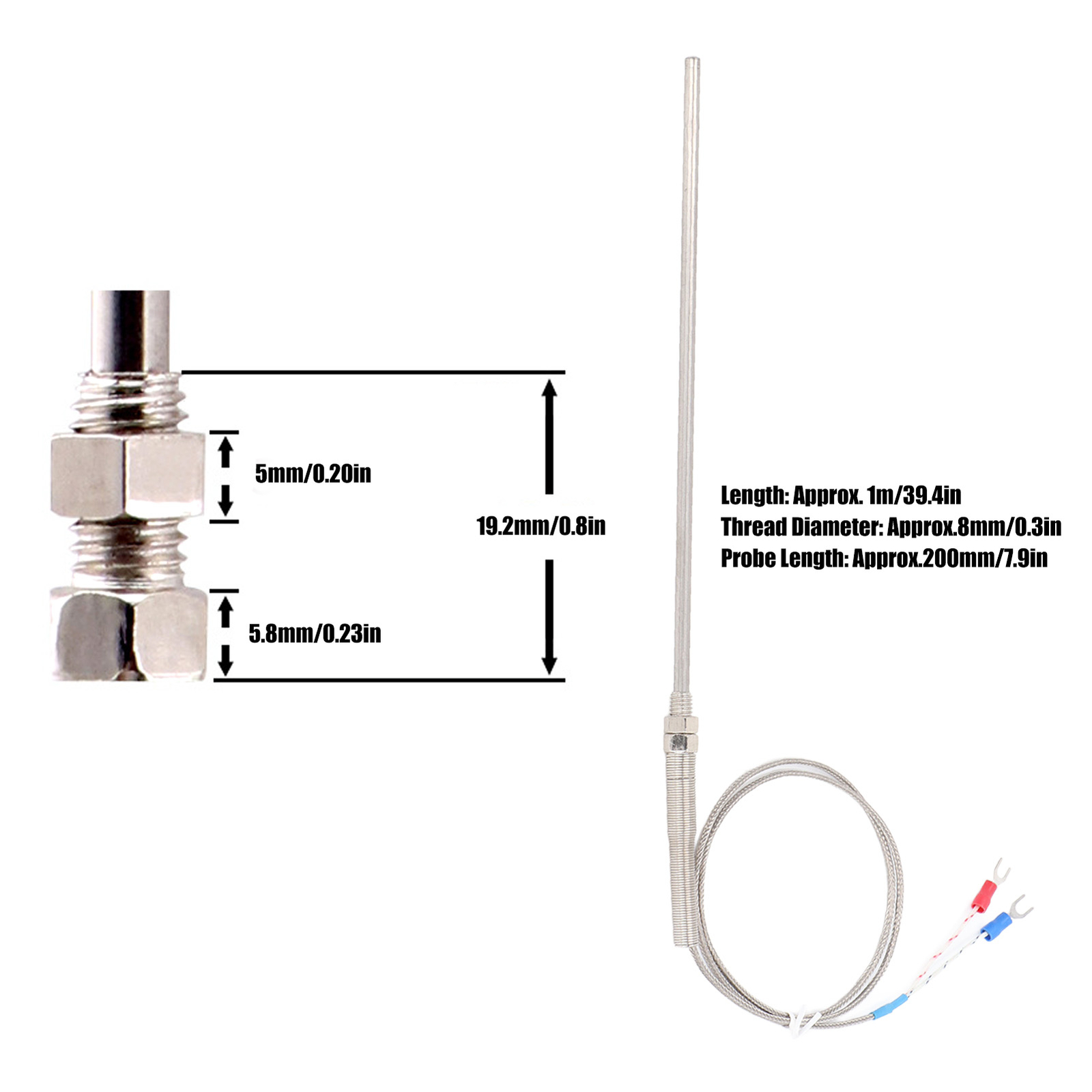 K Type Temperature Sensor K Type Thermocouple M8 Thread For Control
