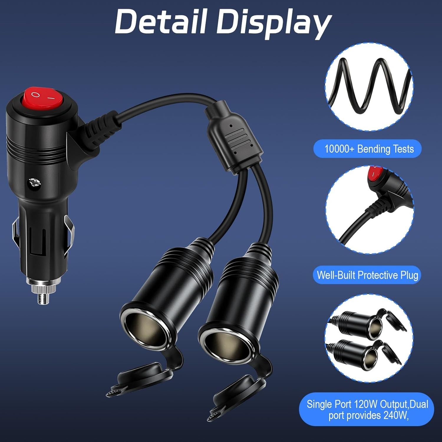 Cigarette Lighter Splitter ， 12V Splitter,Dual Cigarette Lighter Adapters for Ca