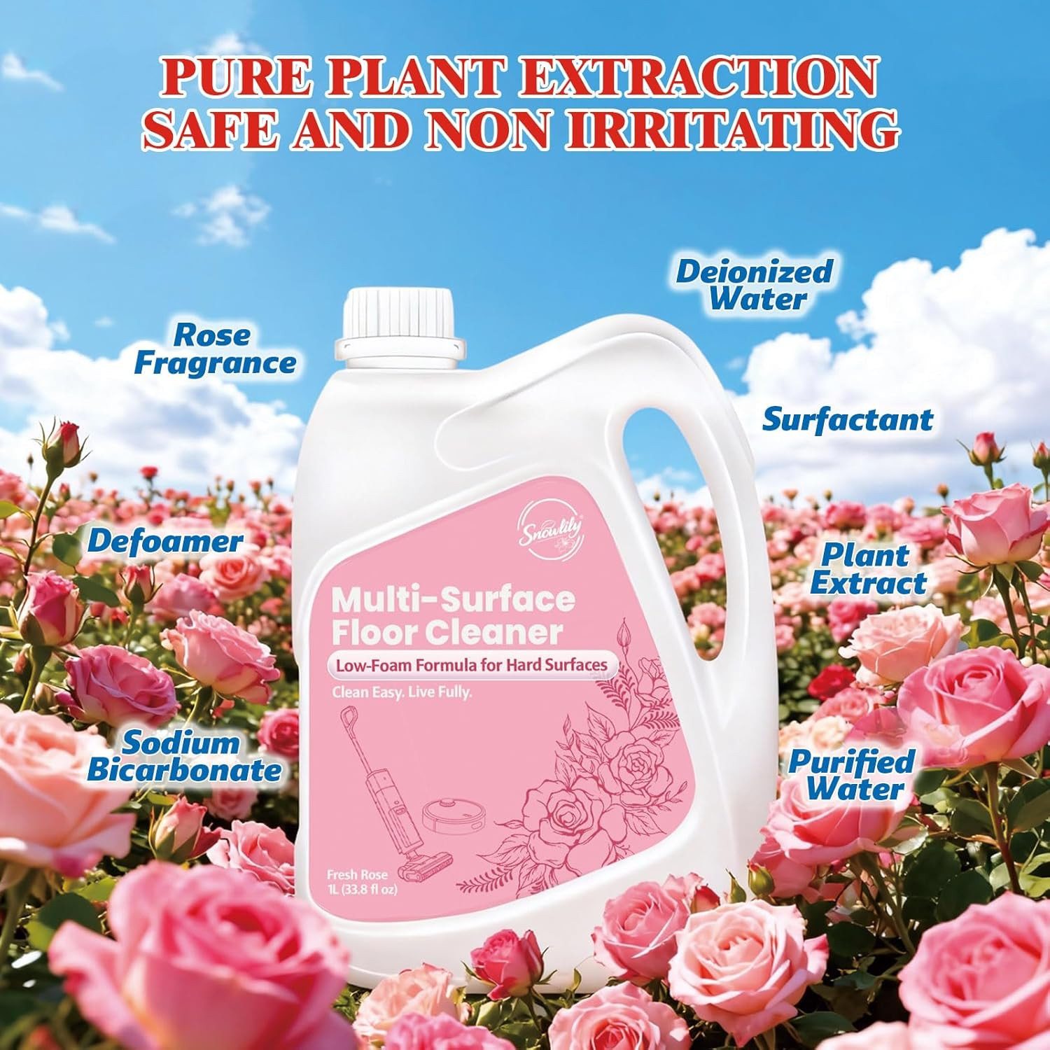 33.8 FL OZ Floor Cleaning Solution Compatible with Robot Vacuum, Residue & Strea