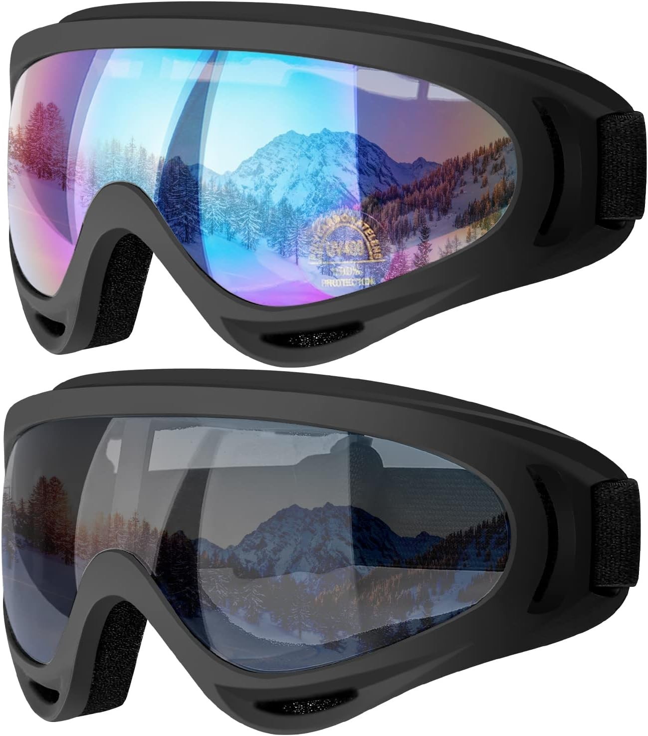 Ski Goggles 2 Pack – Snow Goggles for Men, Women & Kids – UV Protection, Foam