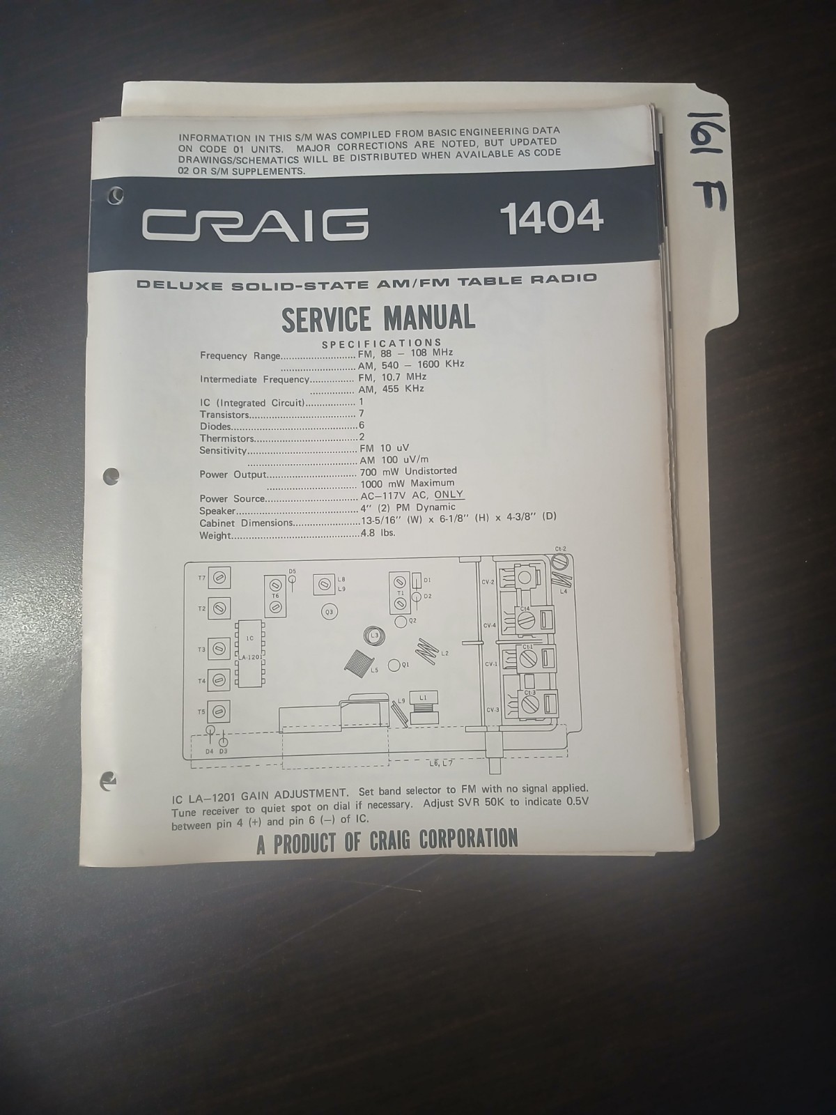 Craig 1404 Service Manual Original Repair Book Deluxe Solid State Table Radio