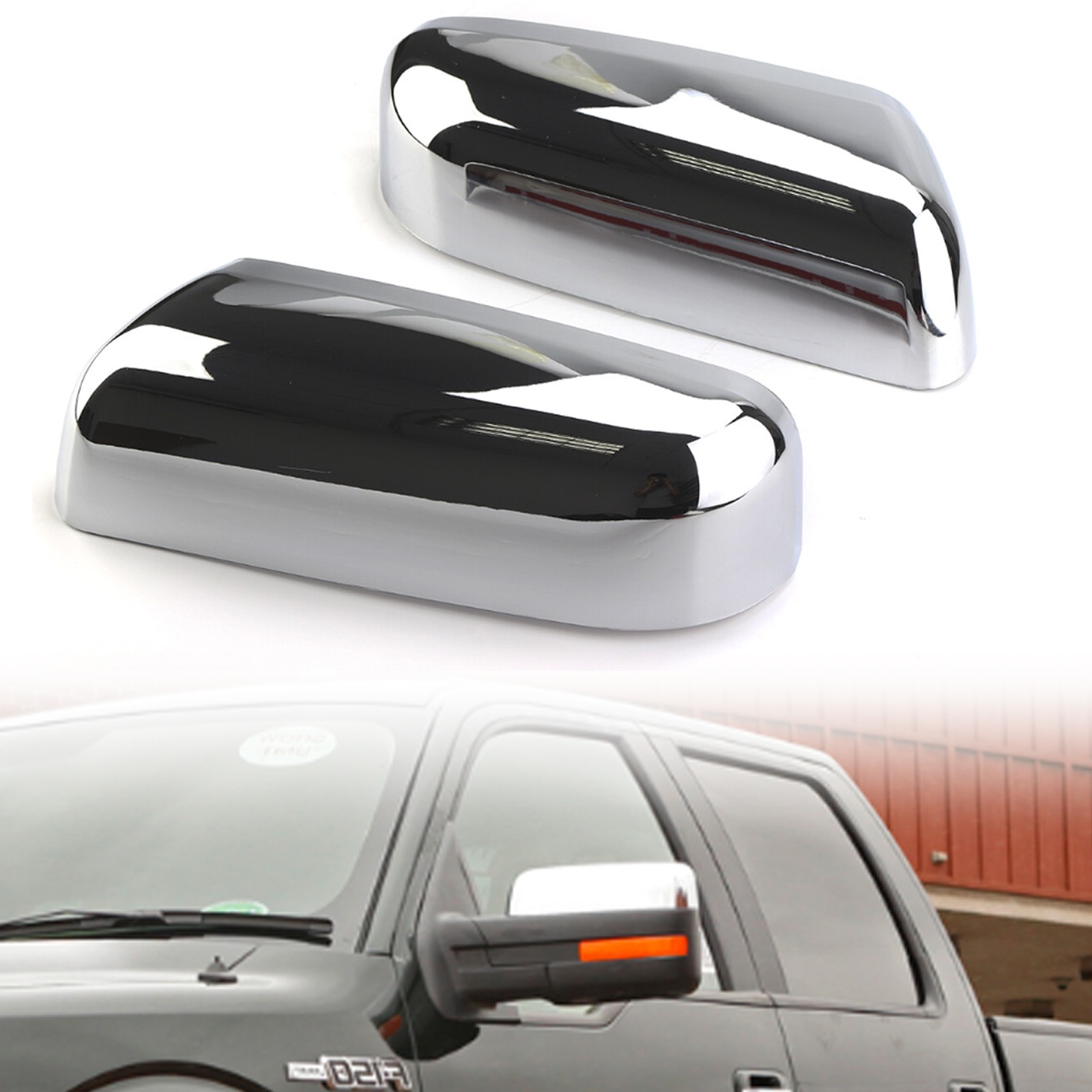 Chrome Half Mirror Cover Upper Cap For 2009-14 FORD F-150 2/4 Door Left & Right