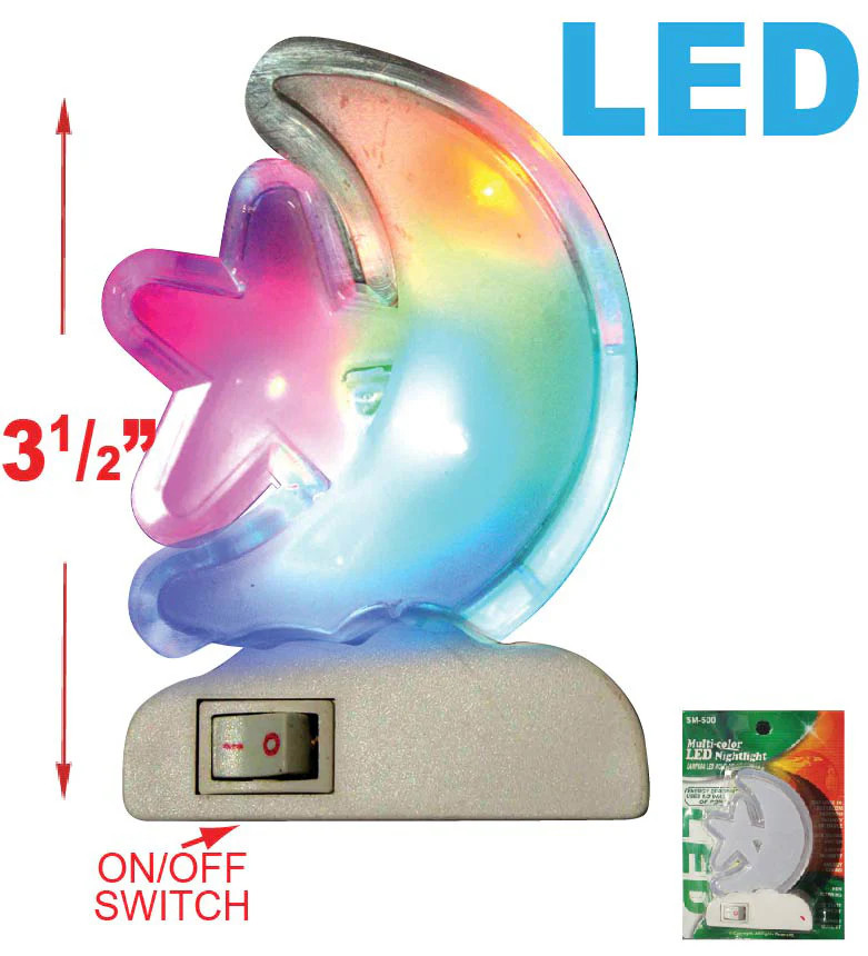 Multi-Color Moon & Star Shaped LED Nightlight - Energy Efficient