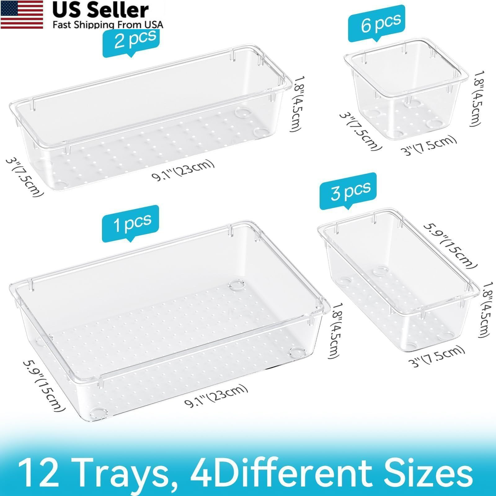 ElegantArray 12 PCS Drawer Organizer Set, 4 Sizes Tool Storage 12 Pcs, Milky