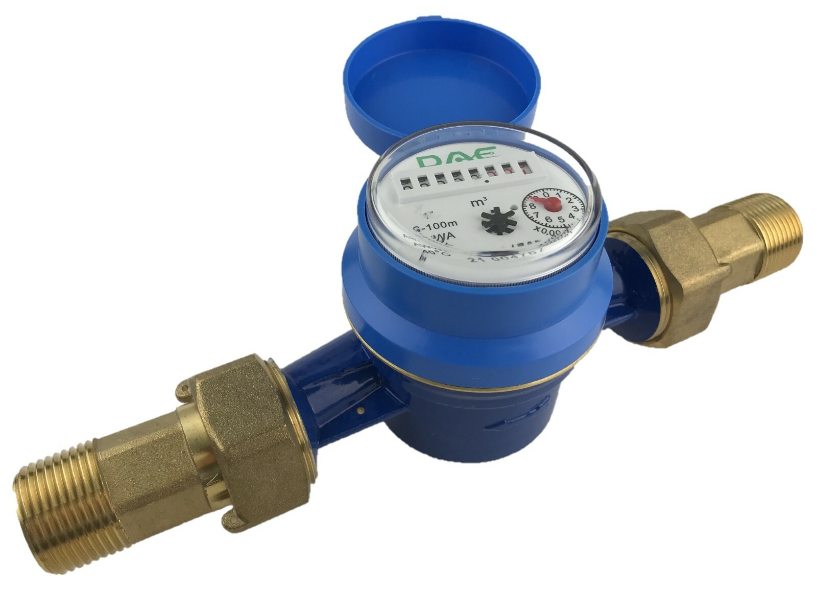 DAE AS-100m 1” Water Meter, Measuring in Liters + 1" NPT Couplings