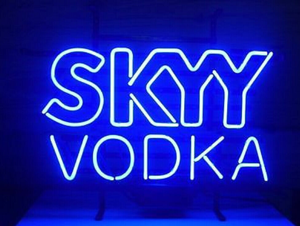 Skyy Vodka Neon Sign Light Beer Bar Pub Windows Hanging Real Glass Tube 20"x16"