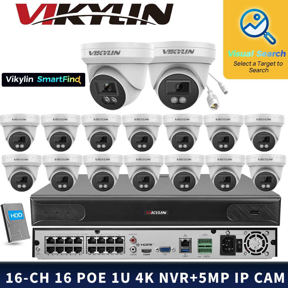 Vikylin Smartfind 16POE 16CH NVR Mini IR MIC POE 5MP Security Camera Systems Lot