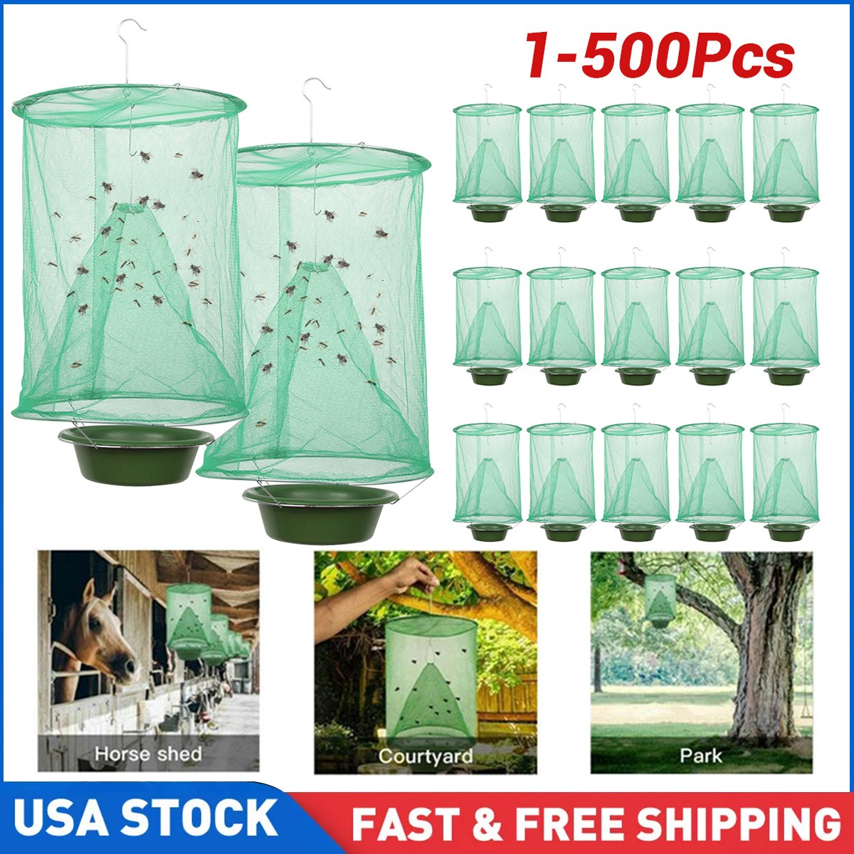Fly Trap Ranch Reusable Catcher Killer Cage Net Pest Bug Catch Hanging Horse LOT