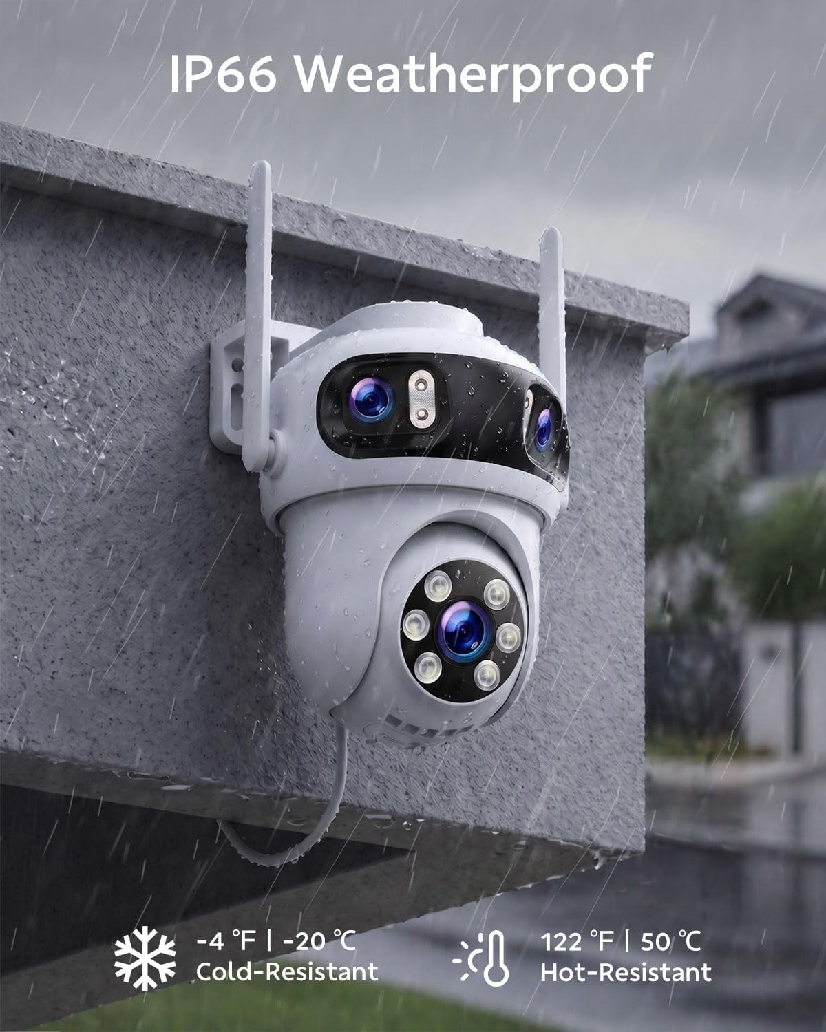 Outdoor Security Camera System 4 Cam 3K Wireless PTZ Auto Tracking Triple Lens