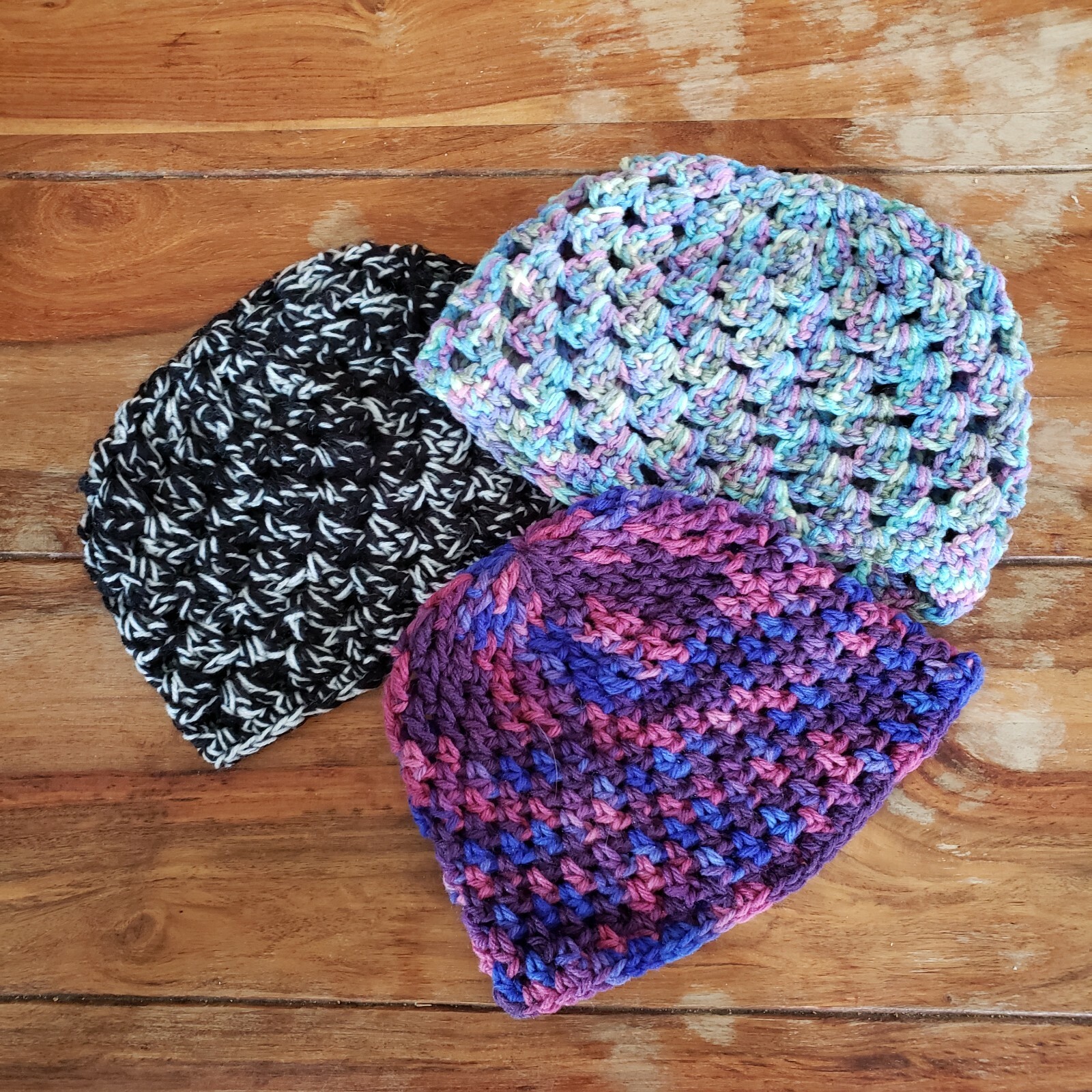 HANDMADE CROCHET UNISEX BEANIES SET OF 3 DIFFERENT STYLES AND 3 DIFFERENT COLORS