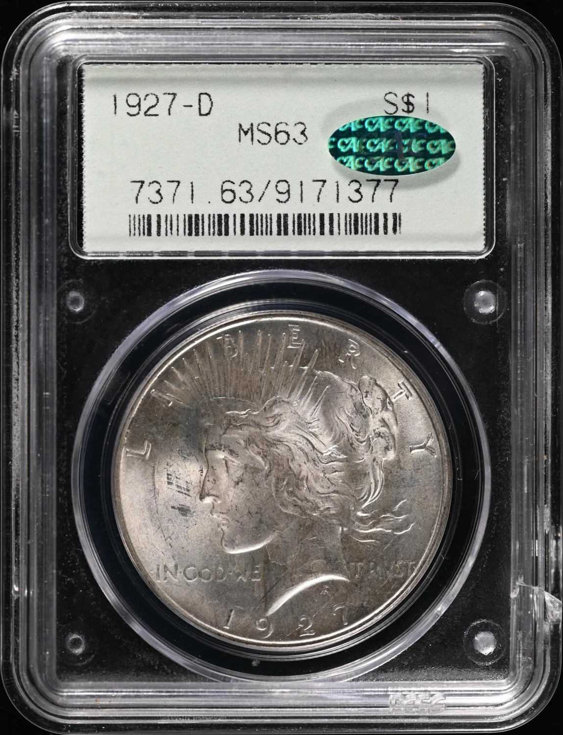 1927 D Peace Silver Dollar PCGS MS-63 CAC