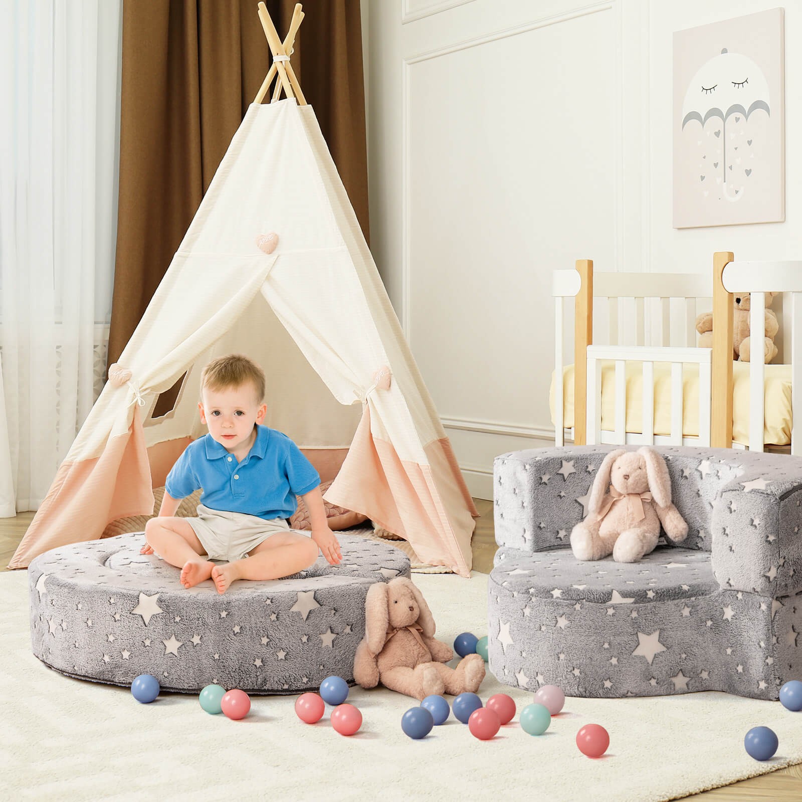 2-in-1 Toddler Chair w/ Removable & Washable Cover Plush Reading Chair